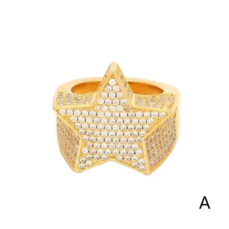 Star Ring Five Point Rhinestone Pave Setting Hip Hop Unisex Party Jewelry