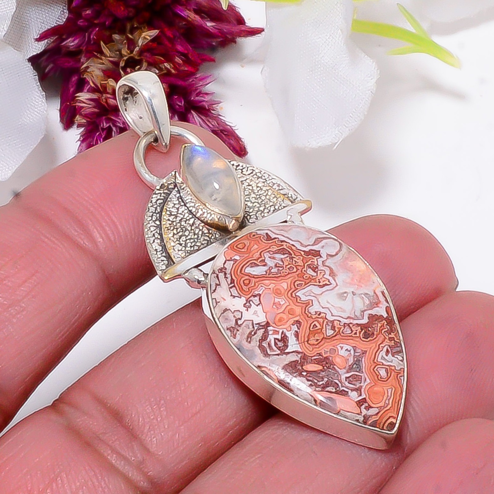 Rosetta Jasper – United State, Rainbow Moonstone 925 Silver Pendant 2.15″ Sku5