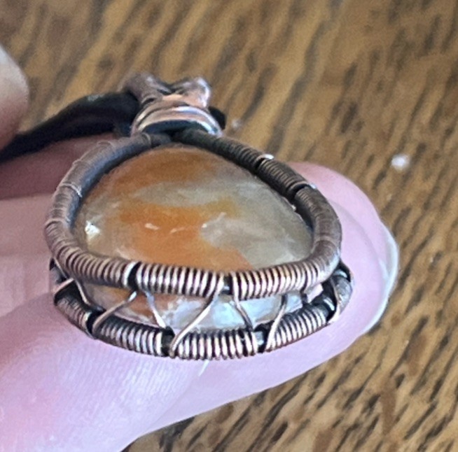 Orange Calcite ~ Handmade copper wire wrapped pendant 1g