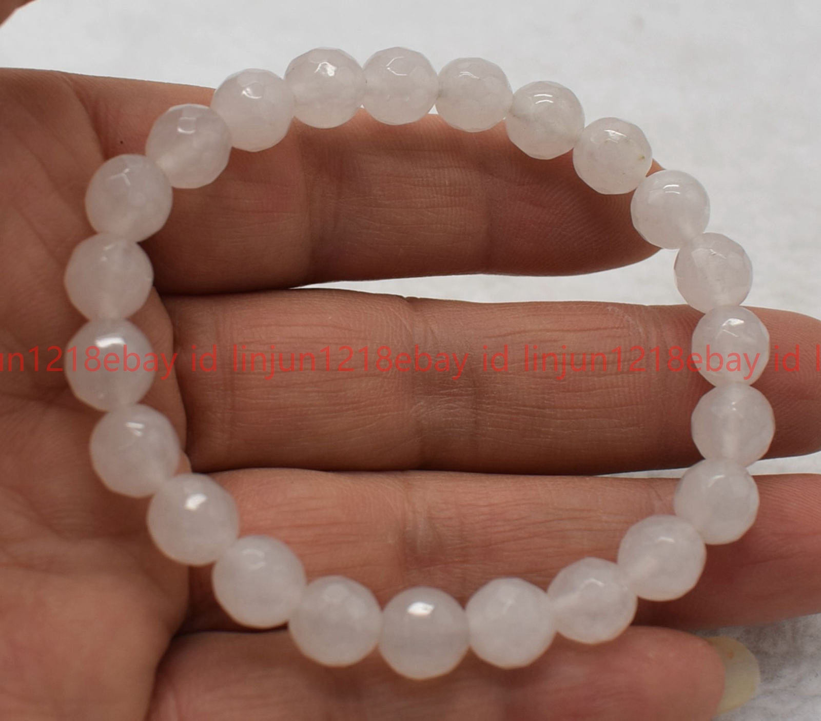 Pretty Natural 6/8/10mm Faceted White Jade Round Gemstone Beaded Bracelet 7.5in