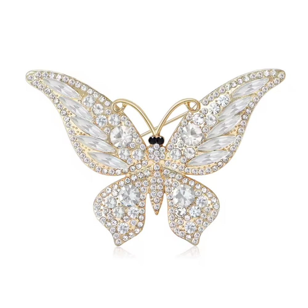 Luxury White Crystal Butterfly Brooch Pin Sparkly Rhinestone Statement Jewelry G