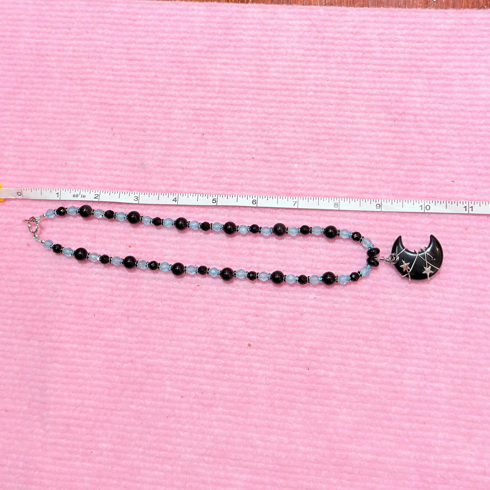 Crescent Stone Wire-Wrapped Pendant | Onyx and Topaz Gemstone Necklace