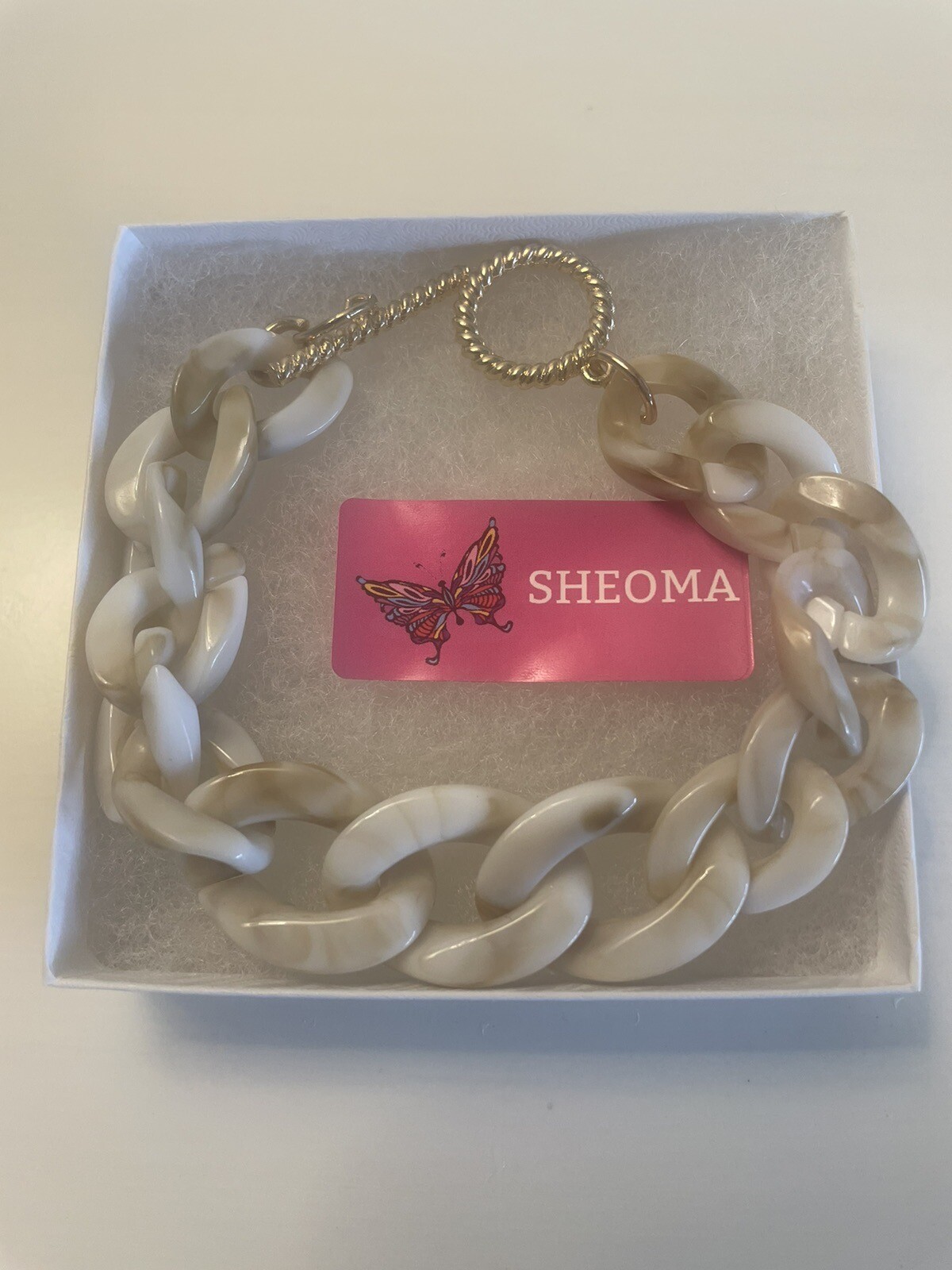 Plus Size Bracelet Link Toggle Off White with Beige by Sheoma NWT