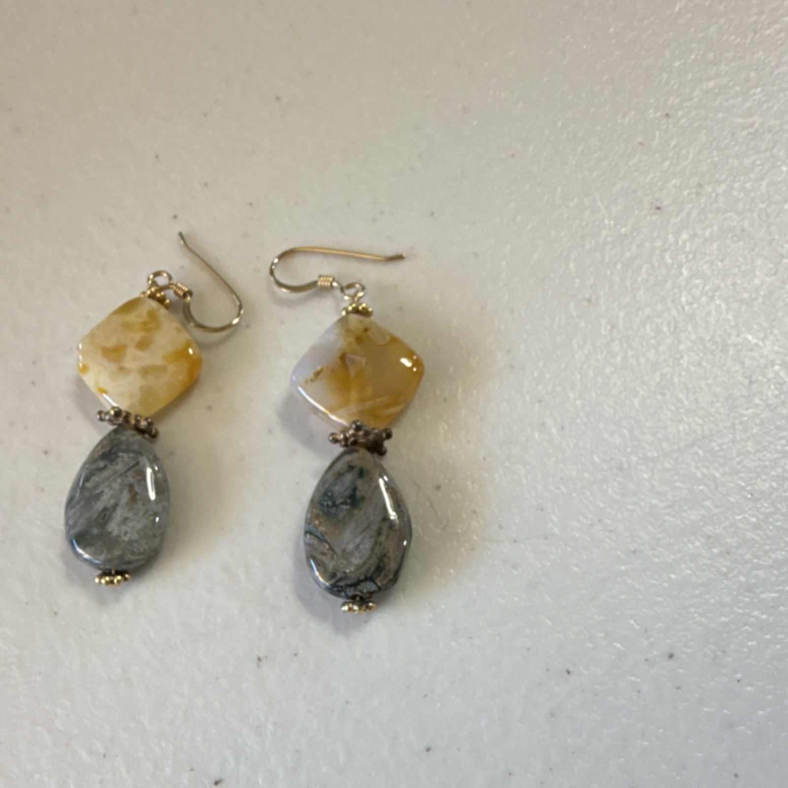 Gray Yellow White Stone Jewelry Set Oval Round Teardrop Necklace Earrings