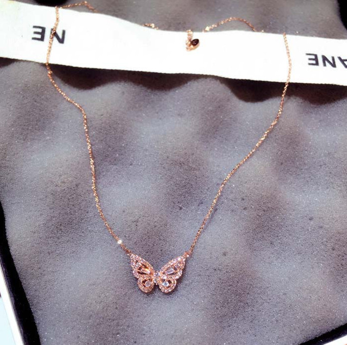 Rose gold Plated Sterling Silver Butterfly pendant chain necklace Gift Box PE50