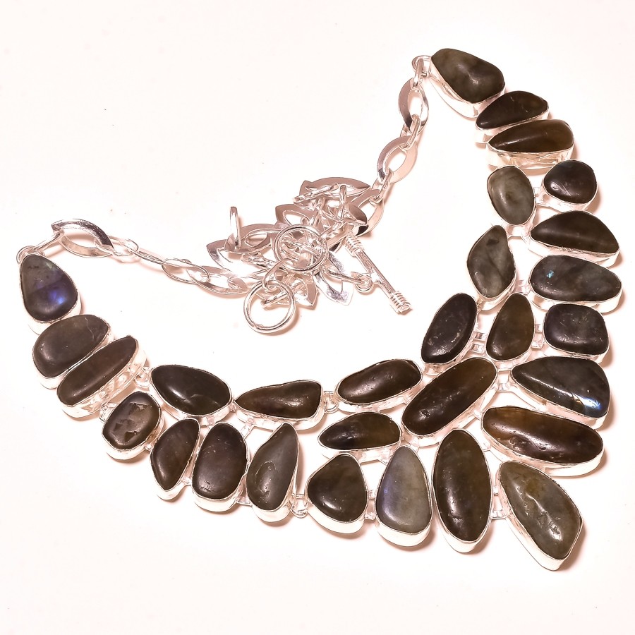 Blue Fire Labradorite Rough Gemstone Handmade Gift Jewelry Necklace 18″ SR 4855