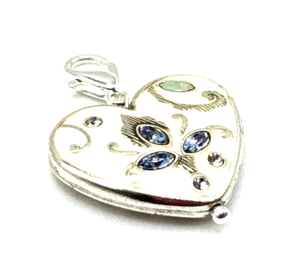 Brighton Tapestry Taj White Heart Light Turquoise Blue Crystal Clip Silver Charm