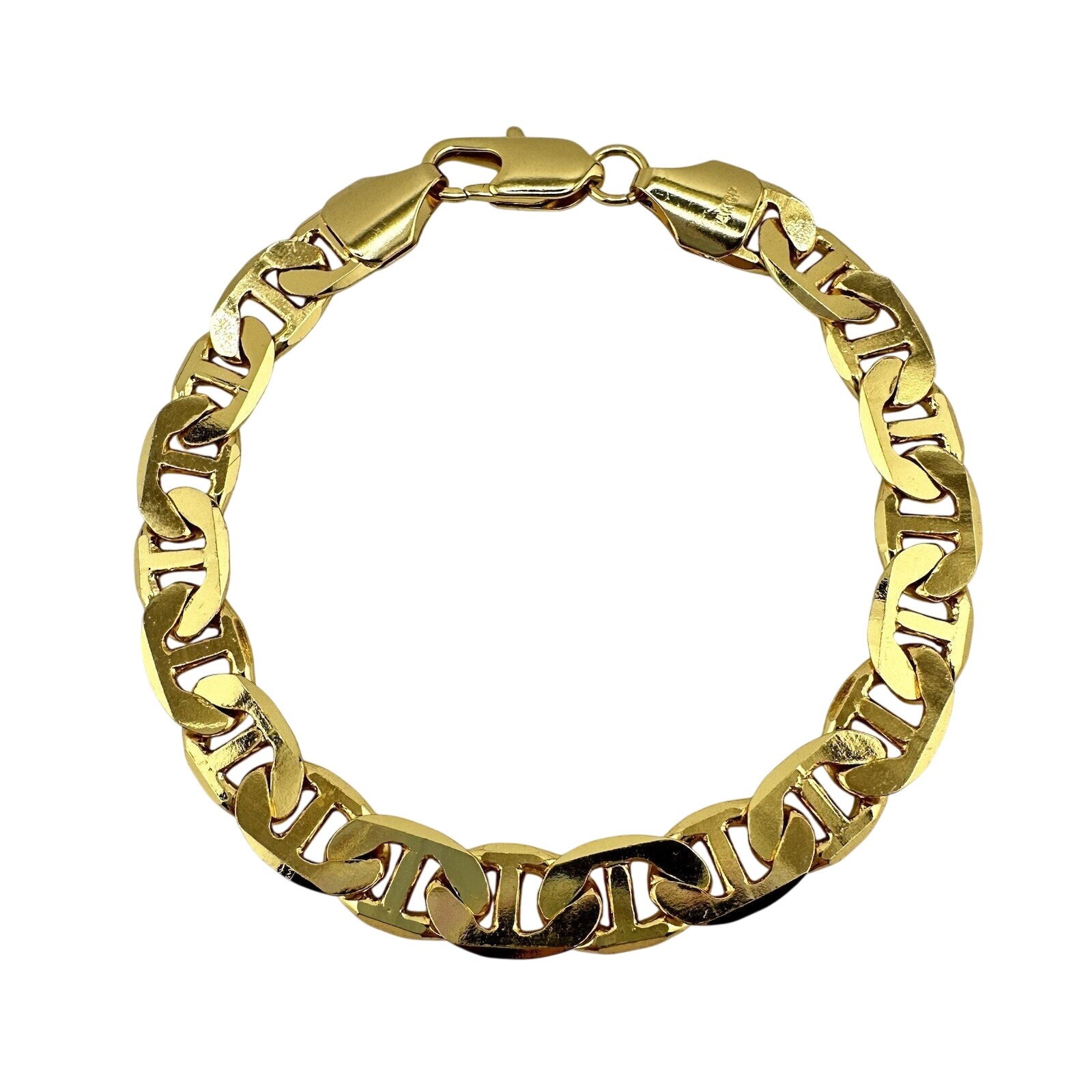 14K Gold Plated Anchor Mariner Link Unisex Classic Shiny Chain 7” Bracelet
