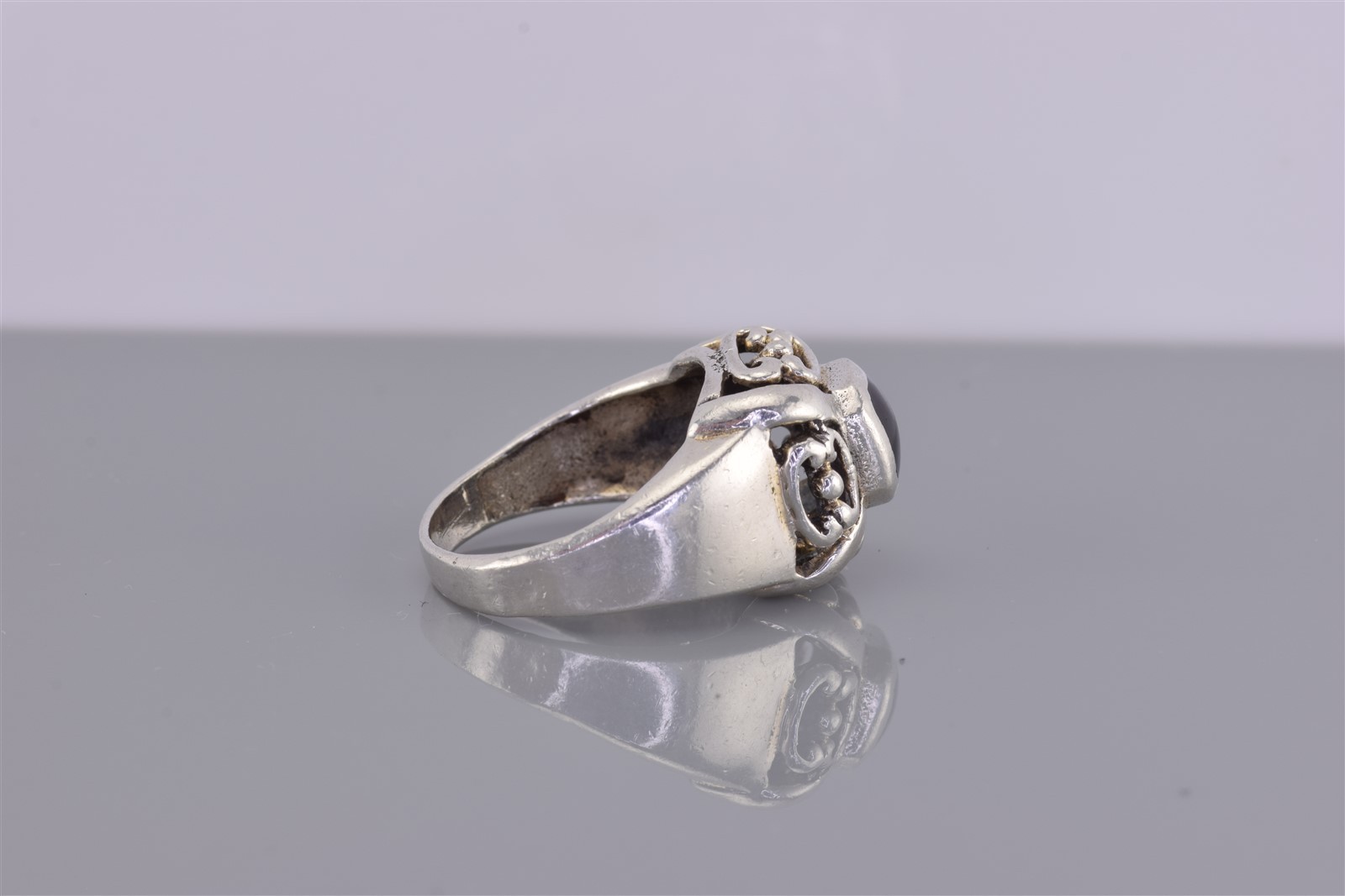 Sterling Silver Puffy Scrolled Black Enamel Dome Band Ring 925 Sz: 6