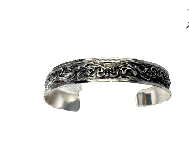 Western Womens Bracelet 6 3/8 x 1/2 in Band Silver Cuff Cowboy Adjustable