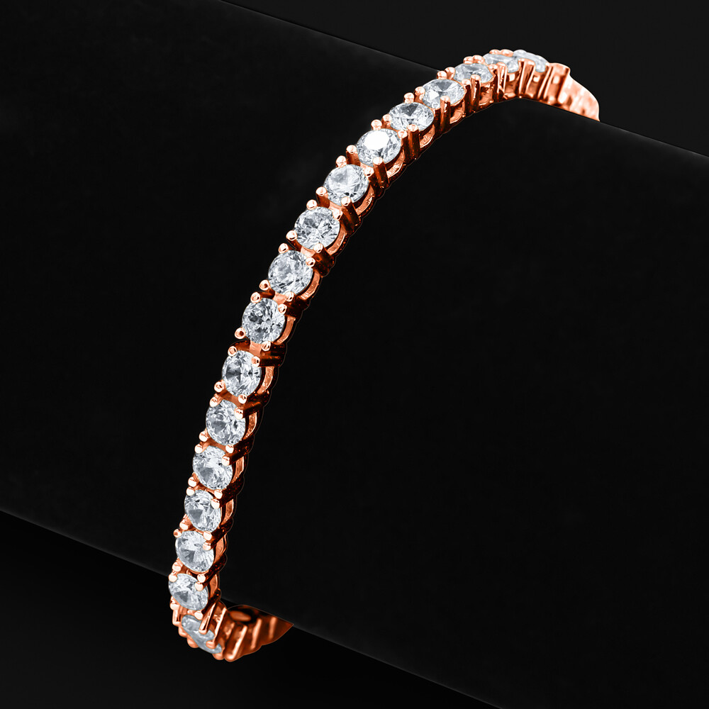 High Quality AAA+ Grade Simulated Diamond Rose Gold Tone 1 Row Tennis Bracelet