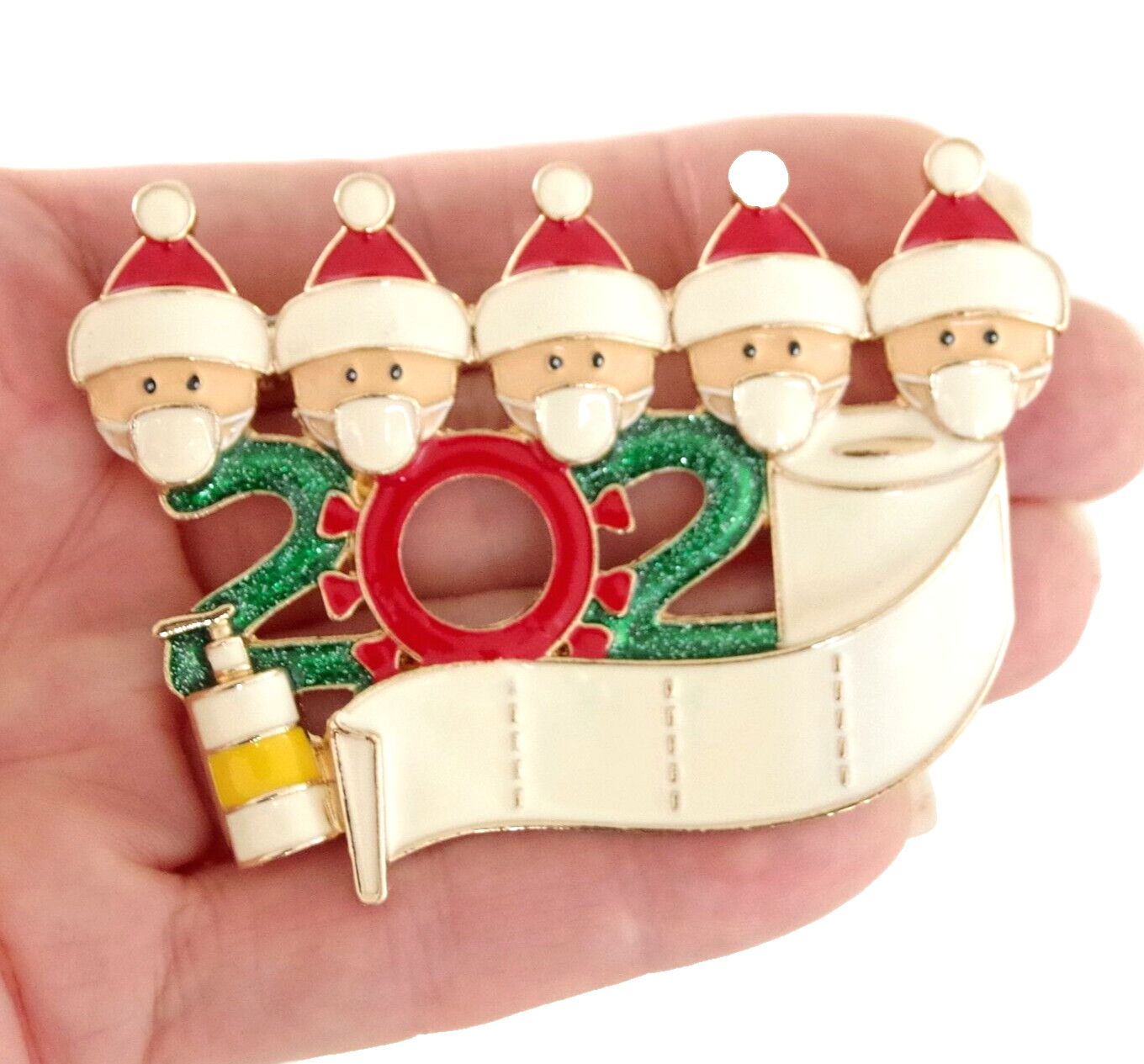 BIG 2.75″ COMMEMORATIVE 2020 PANDEMIC TOILET PAPER/ FACE MASK CHRISTMAS BROOCH