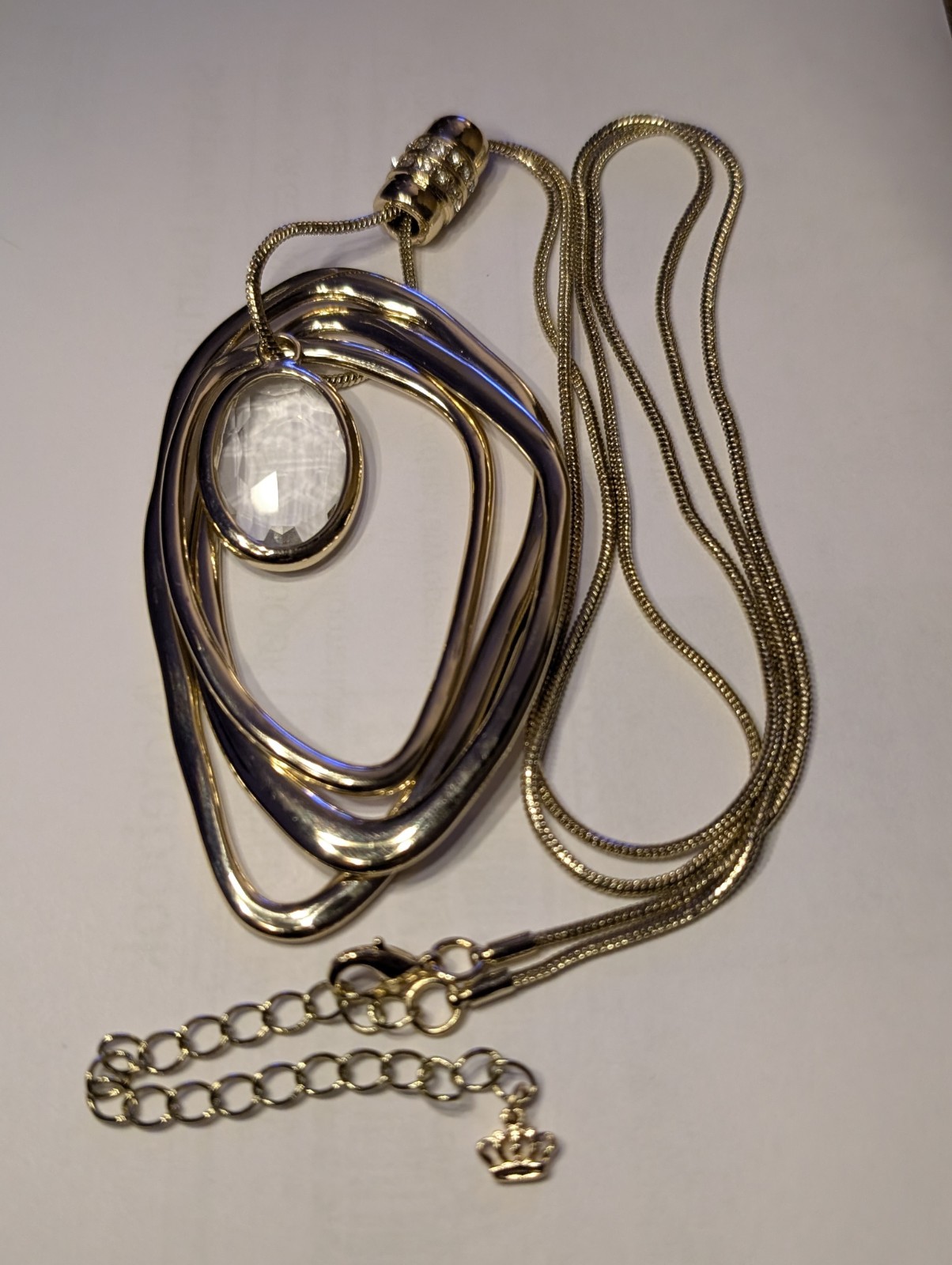 Premier Design Gold Tone Abstract Crystal Pendant Modern Statement Necklace 35″