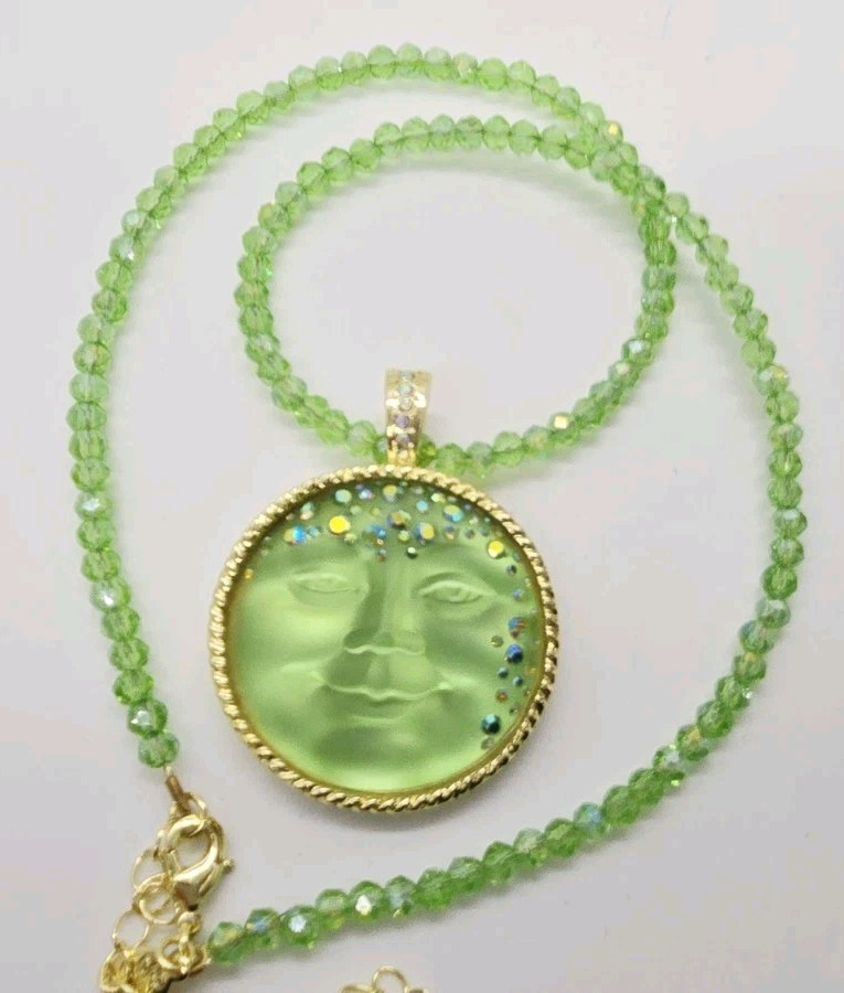 Kirks Folly Goddess Moon Foldover Magnetic Pendant Necklace Set 35mm Green GT #2
