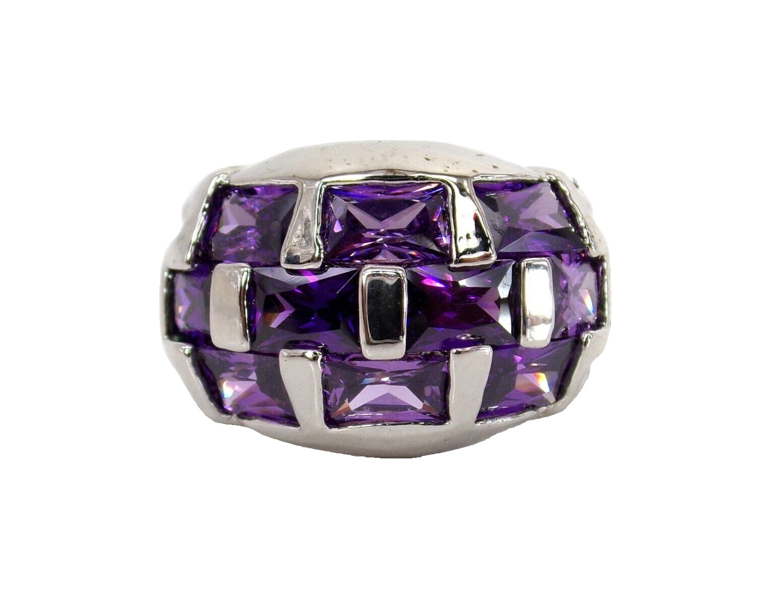 Purple cubic zirconia stone band ring with rectangle shape stones Size 7.5 NEW