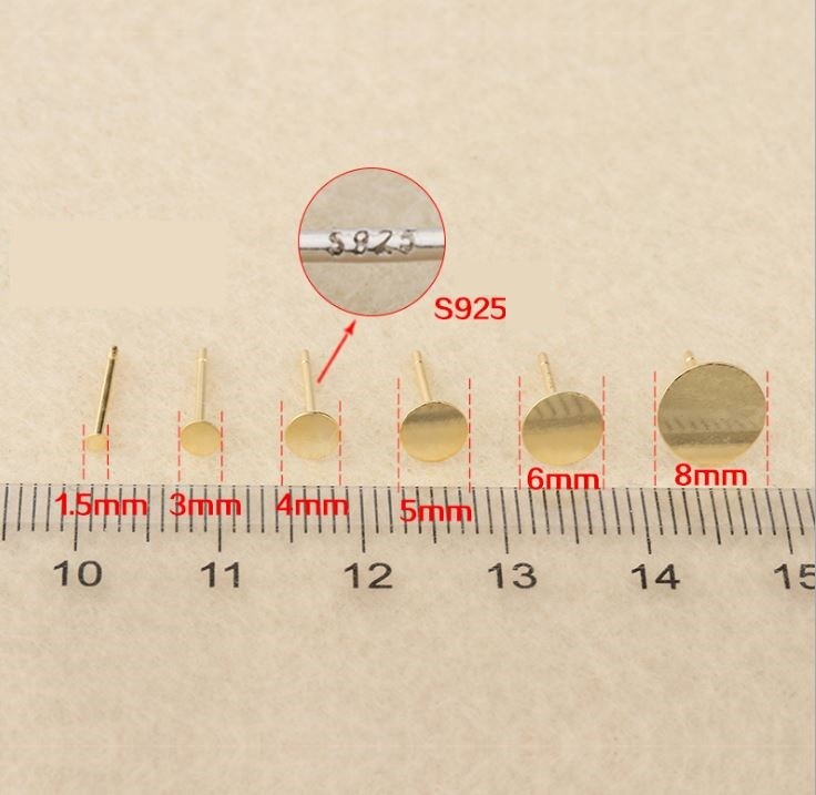 S925 Sterling Silver Earrings Posts Ear Stud Flat Pin with Backs DIY Findings