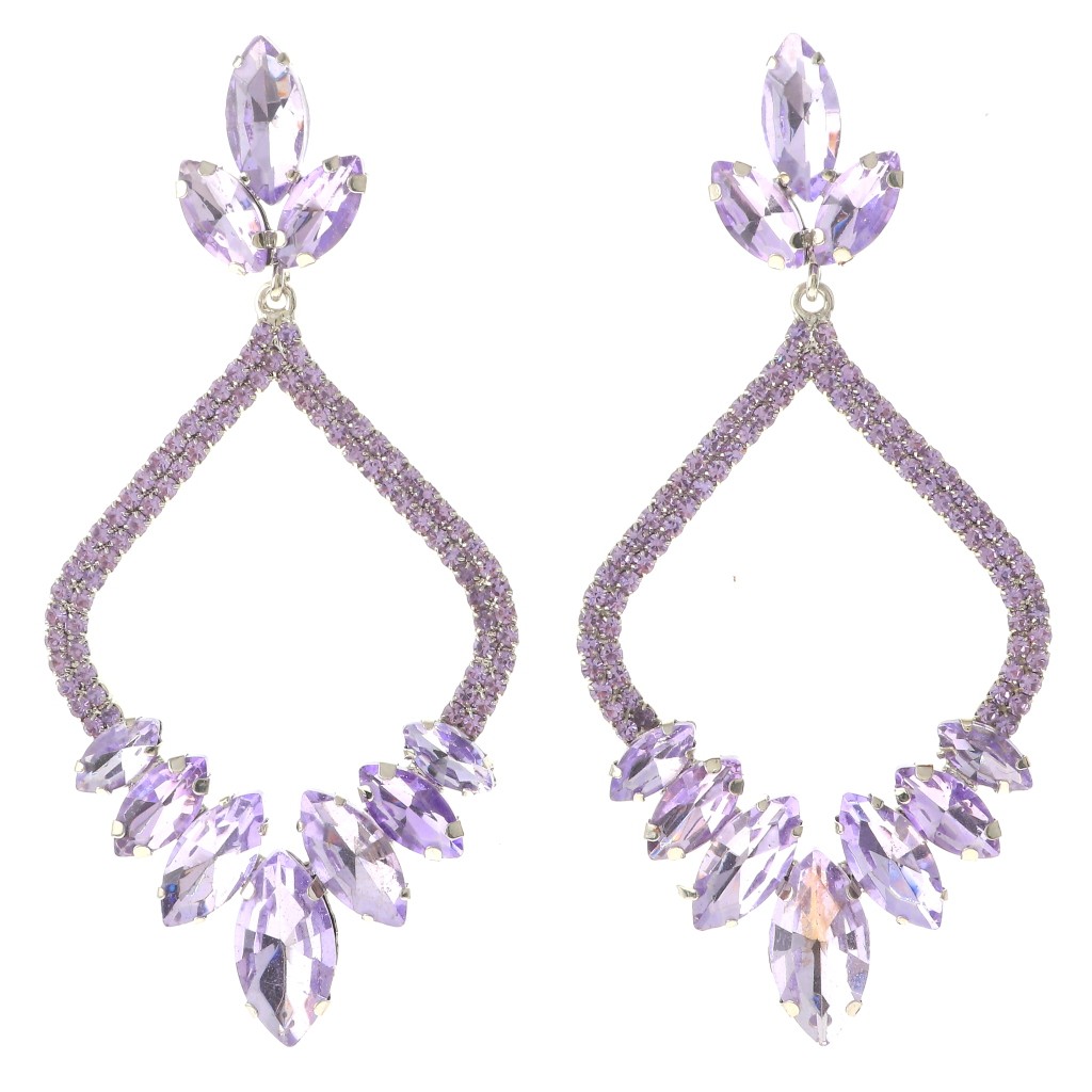 Silver Tone Alloy Metal Rhinestone Drop Post Earrings ESE8675-LAV