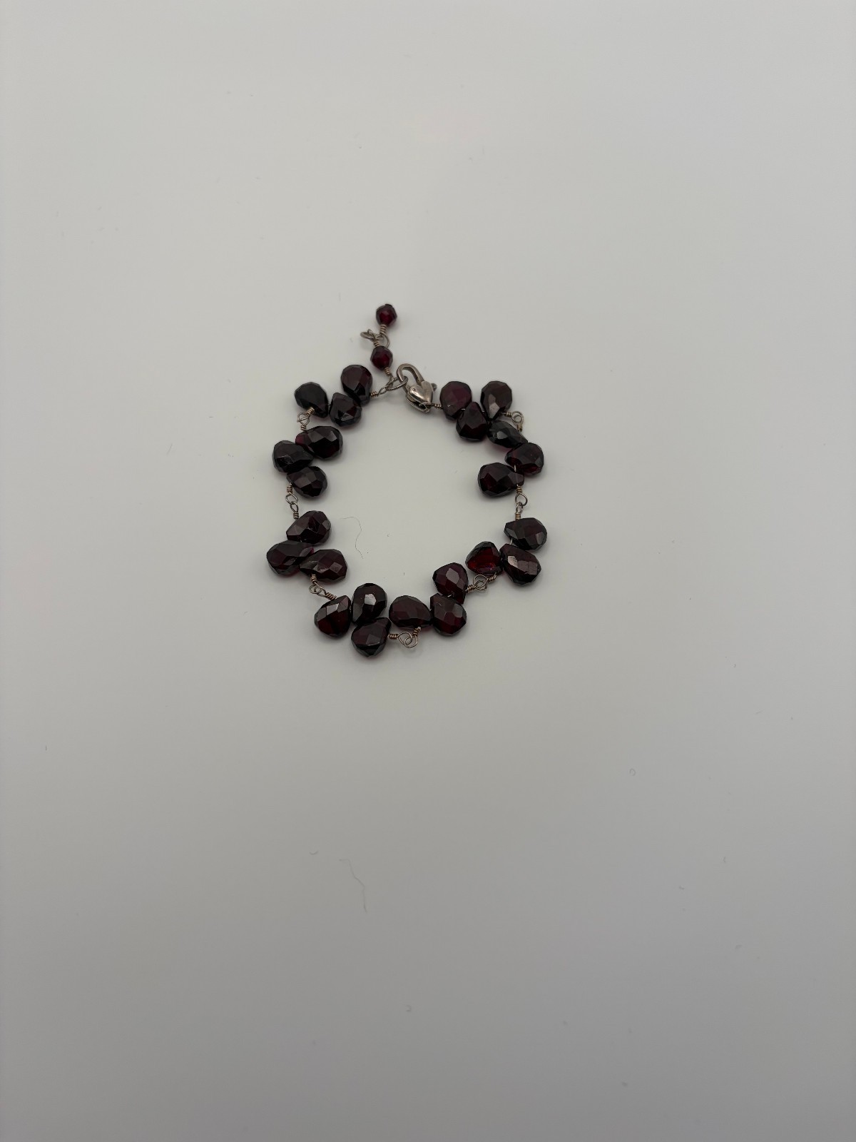 Estate Burgendy Red Glass Faceted Bead Necklace Bracelet Set Wire Wrapped