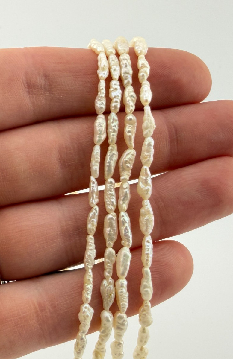 36in White Freshwater Small 2-3mm Rice Potato Pearl Necklace Single Strand