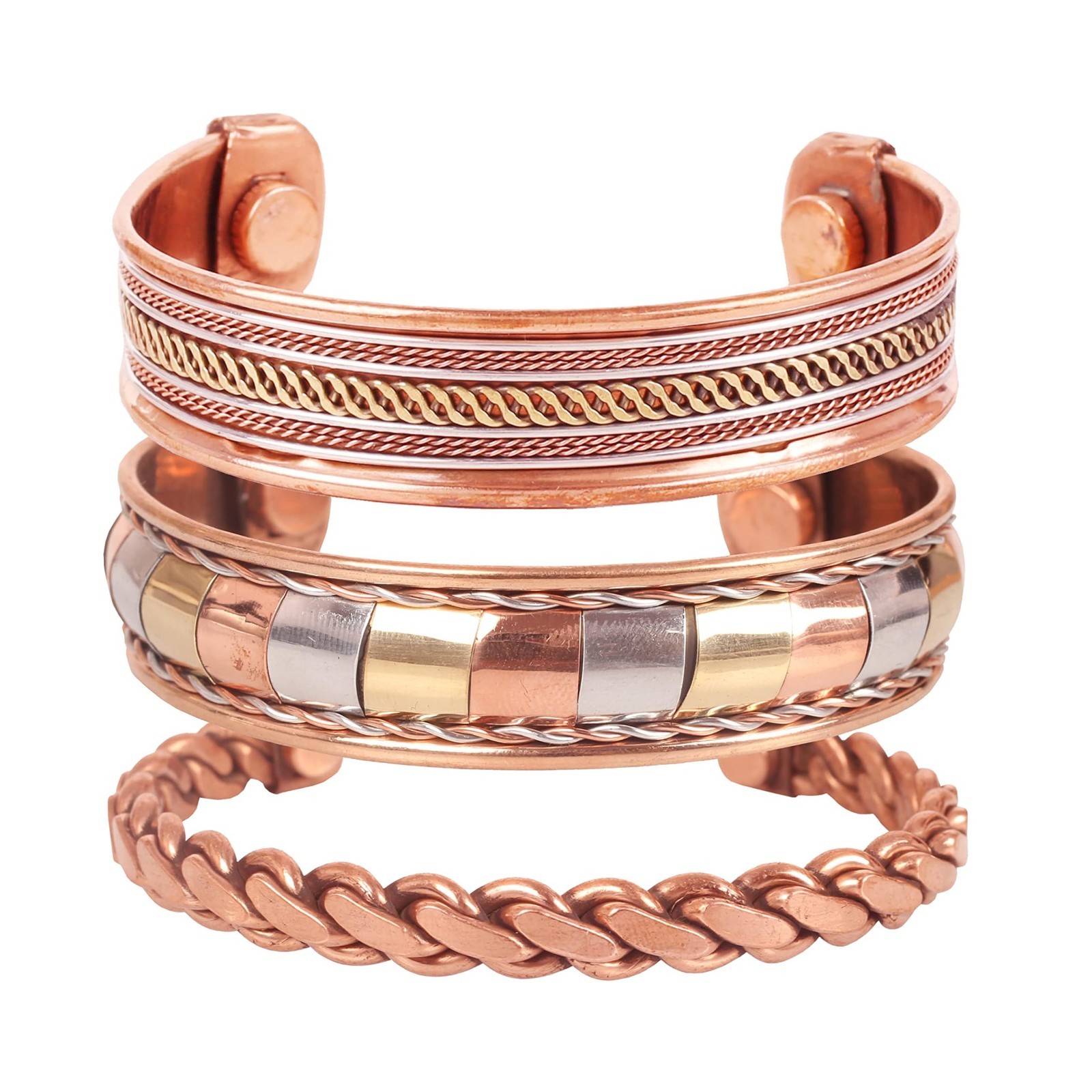 Adjustable Copper Magnetic Bracelet Set | Handmade Rope Braided Bangles | Gift f