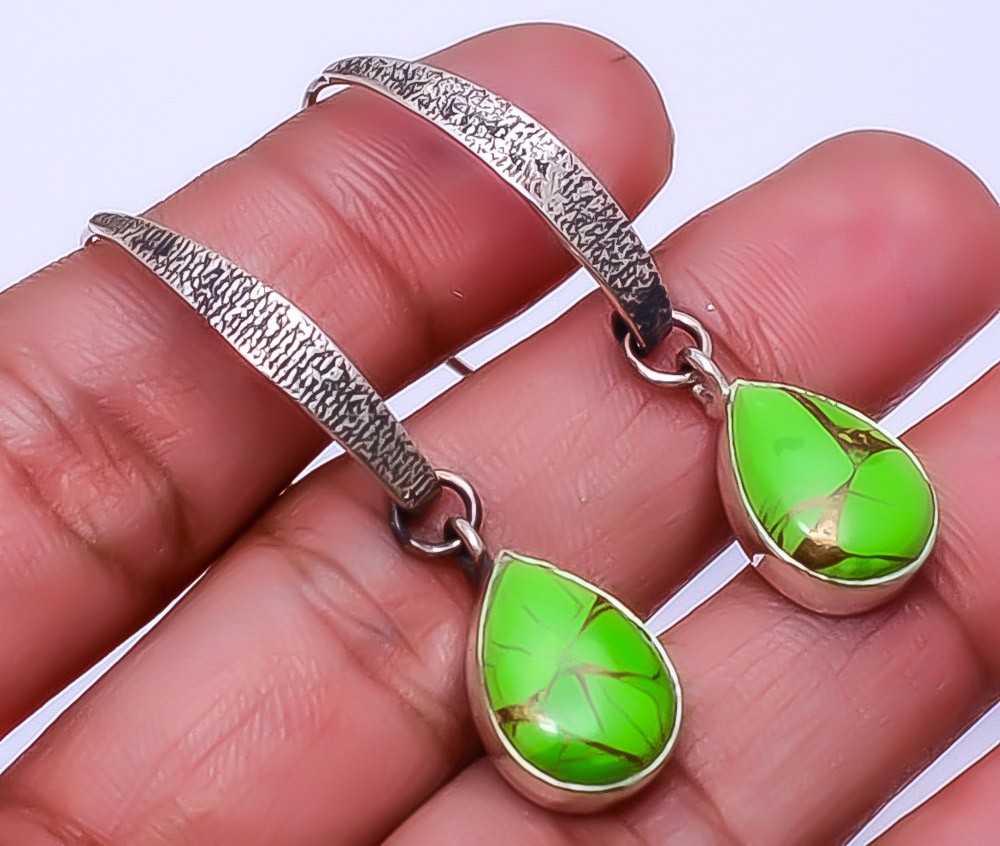 Copper Green Turquoise Designer Handmade 925 Sterling Silver Earring 1.76″ E27