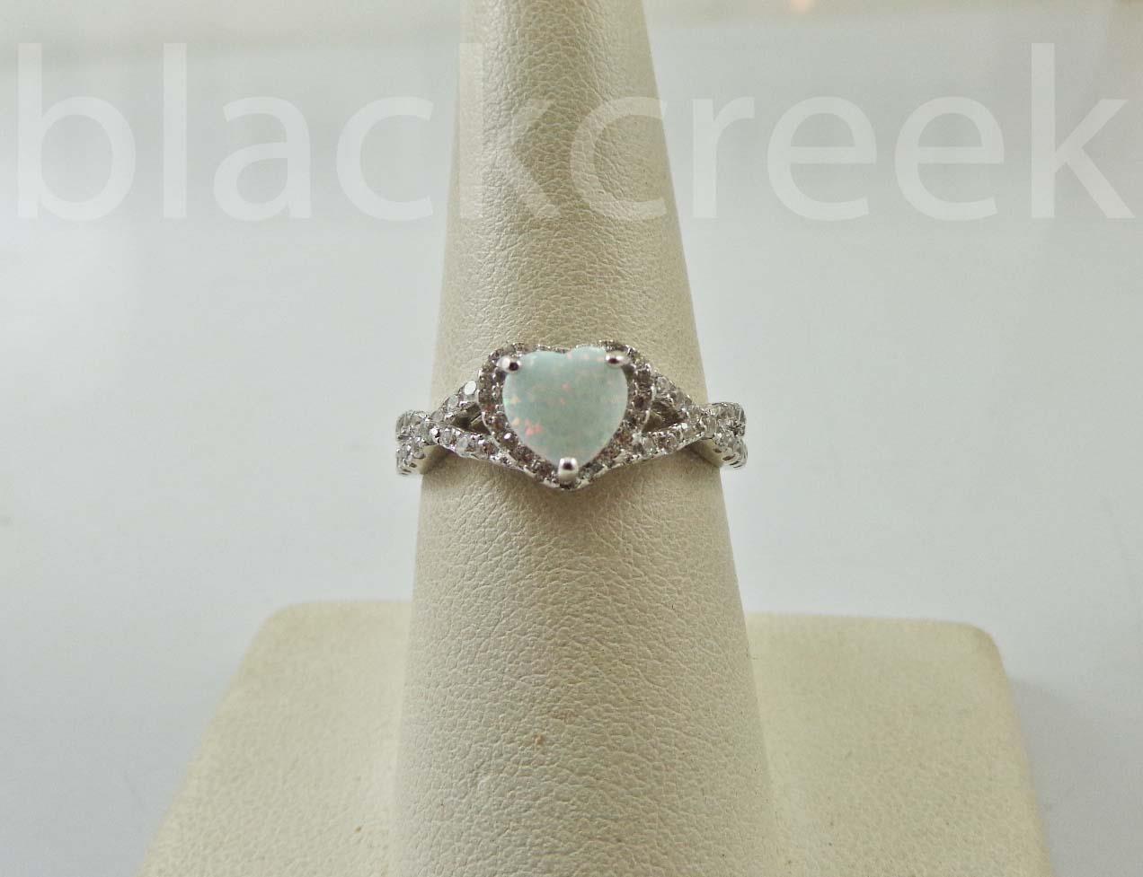 Sterling Silver Infinity Heart White Fire Opal~Ring Size 4/5/6/7/8/9/10/11/12
