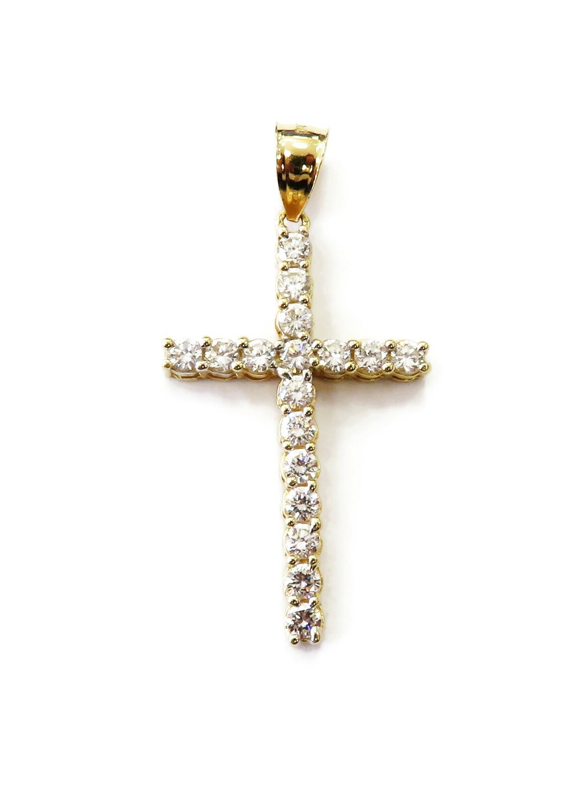 14K Yellow Gold Cubic Zirconia Cross Crucifix Charm Necklace Pendant ~ 2.4