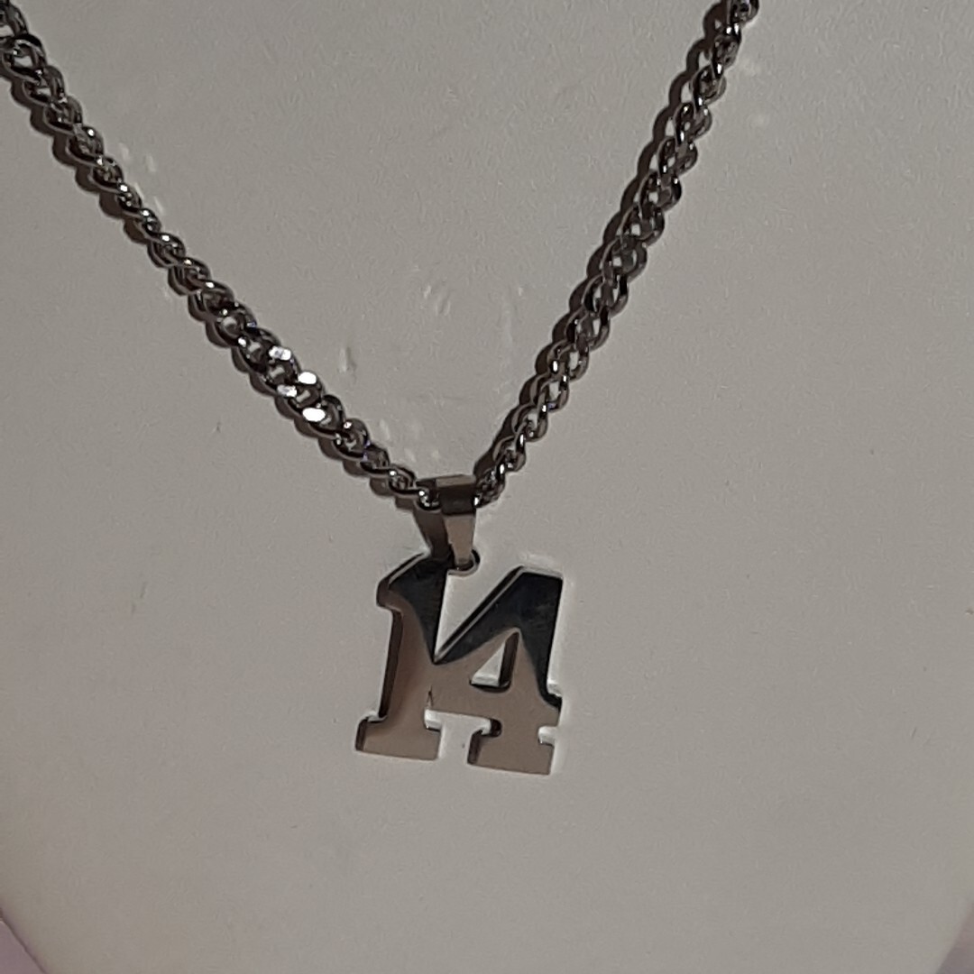 #14 BASEBALL FOOTBALL NUMBER Pendant Charm / 18″-24″ STAINLESS CHAIN NECKLACE