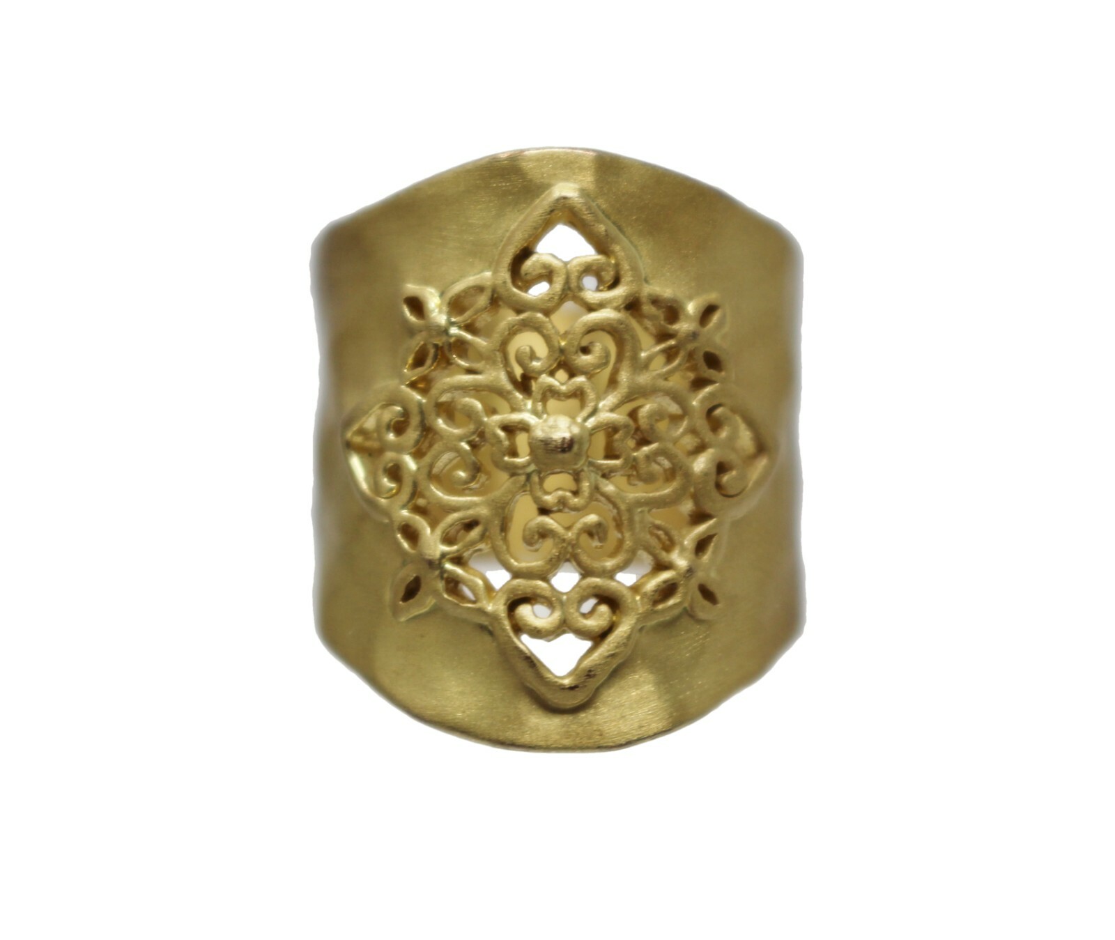 ATI RING Goldtone Filigree Pierced Hammered Size 8 Statement Thailand