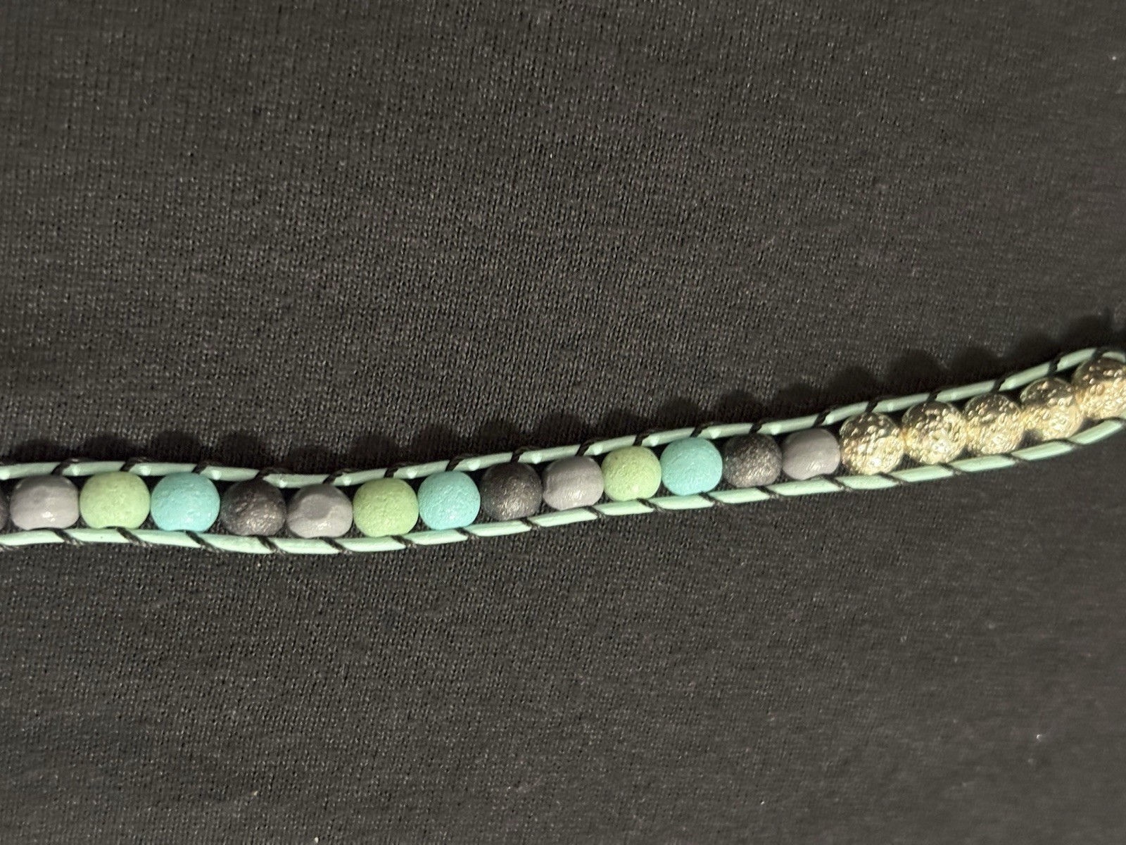 Handmade Leather Wrap Bracelet Turquoise Gray Black Beads Button Closure Boho