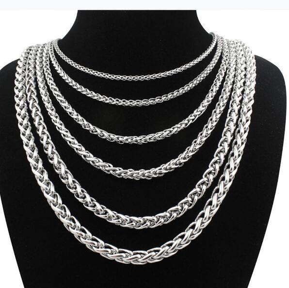7mm 24” Stainless steel Silver wheat braid chain necklace Mens Jewelry heavy