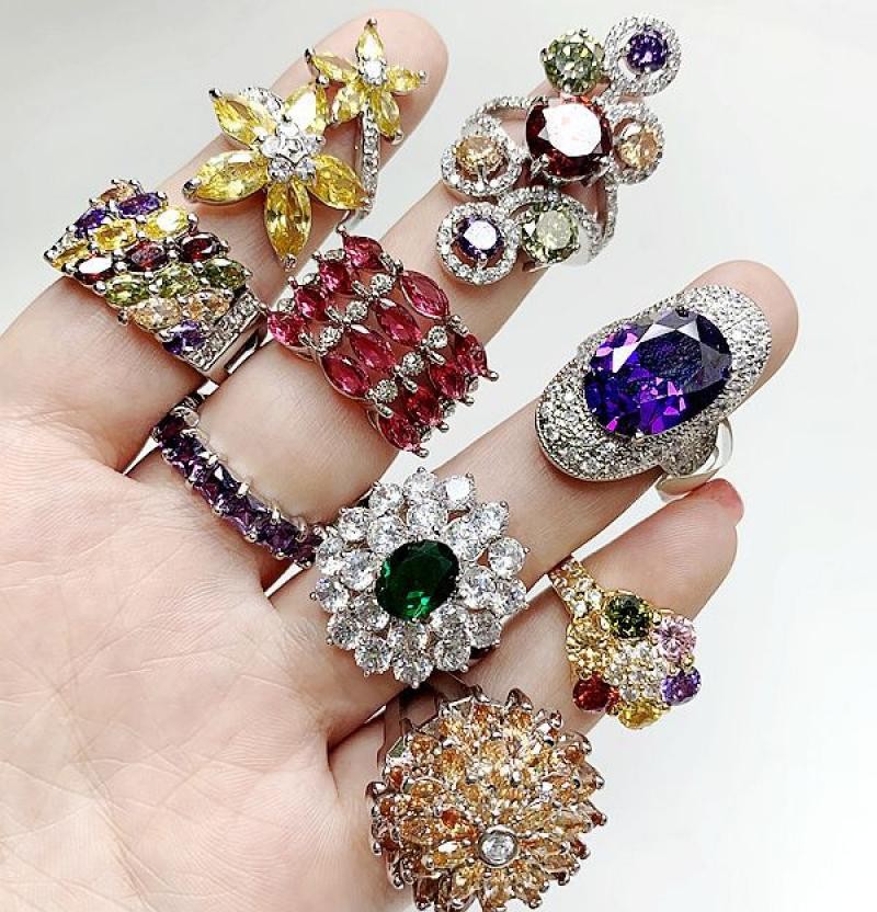 20-100x Wholesale Colored Zircon Rings Bulk Rings Jewelry Mixed Sizes