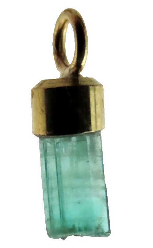 Natural Emerald Raw Pendant, Hexagonal Prism in 18ct Gold