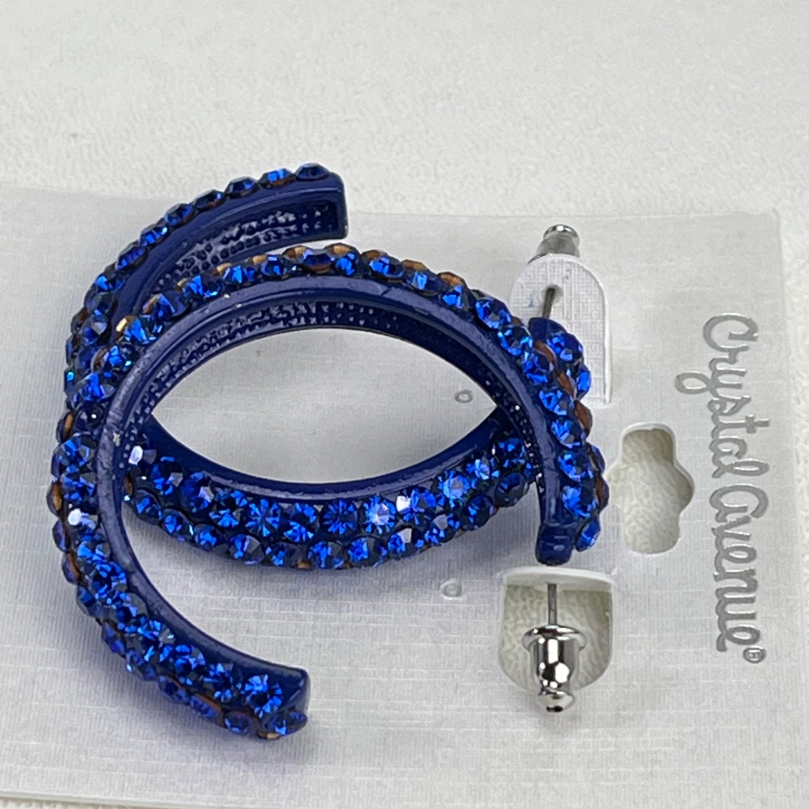 Blue Crystal Half Hoop Earrings Crystal Avenue Cobalt Pierced Lead Compliant