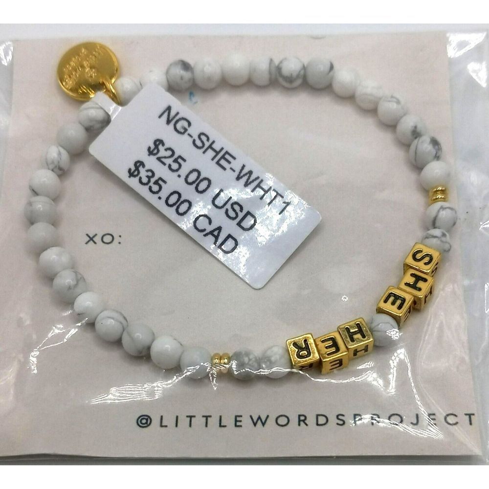 NWT Little Words Project She Her Gold Plated Stone Beaded Bracelet SM