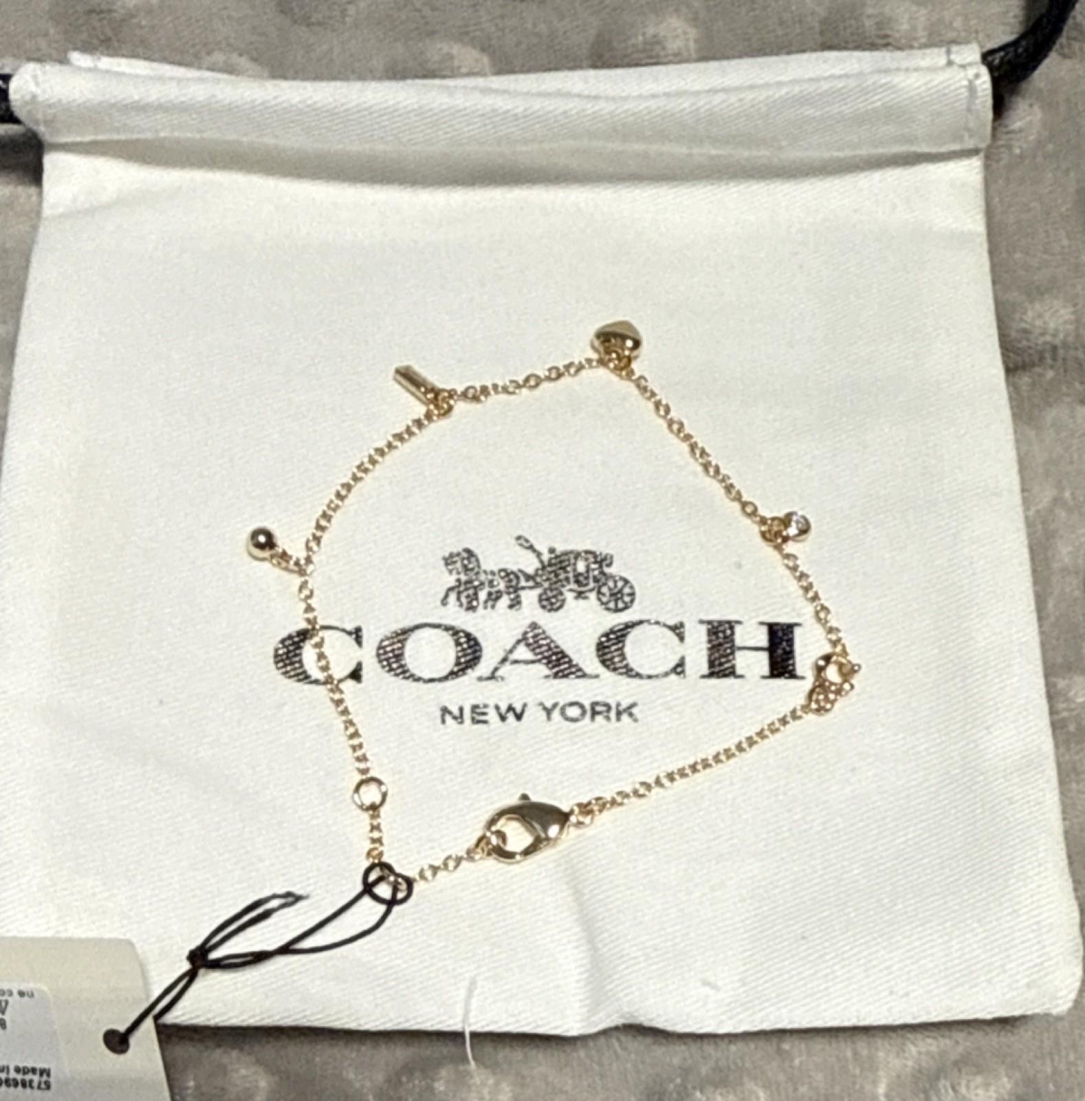 Coach Gold Tone Charm Bracelet NWT Heart Horseshoe Crystal Bracelet