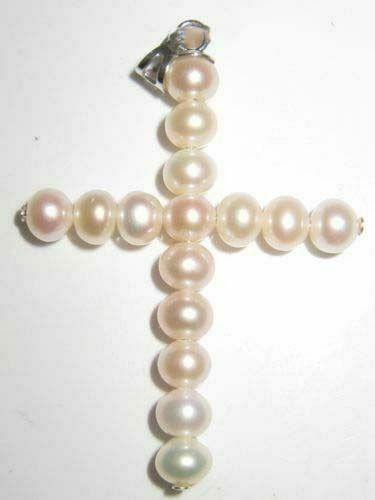 14K White or yellow Gold AAA Natural White South Sea Pearl Cross Pendant