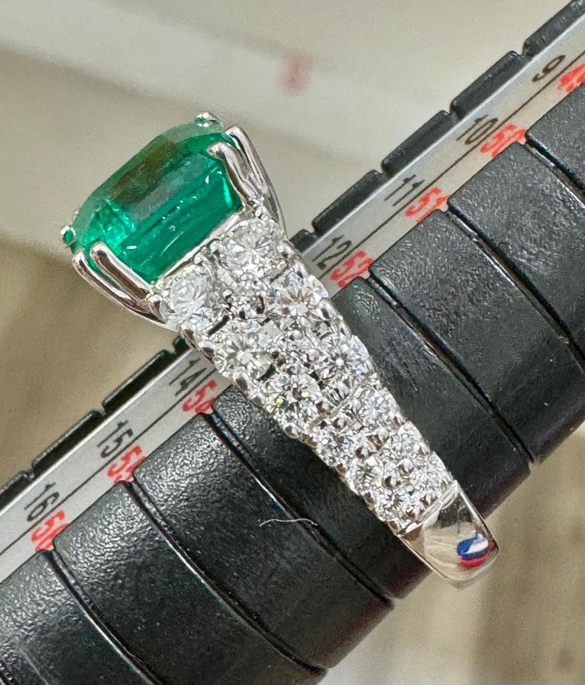 Cert 5.06 CT Emerald & Natural Diamond Engagement Ring 18K White Gold