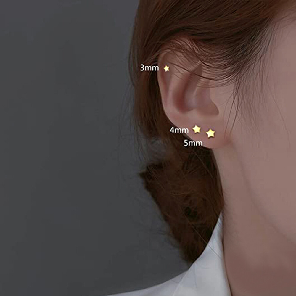 3PCS Tiny Star Stud Earrings, 925 Sterling Silver Helix Studs, 3 sizes A4416