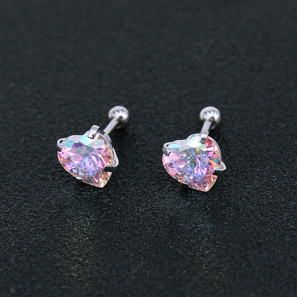 16G Heart Shpae CZ Stud Earrings Stainless Steel Helix Conch Cartilage Piercing