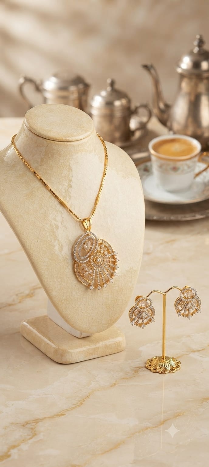 Exclusive High-Quality Chain Set with Pendant & Earrings | E – Handmade in India