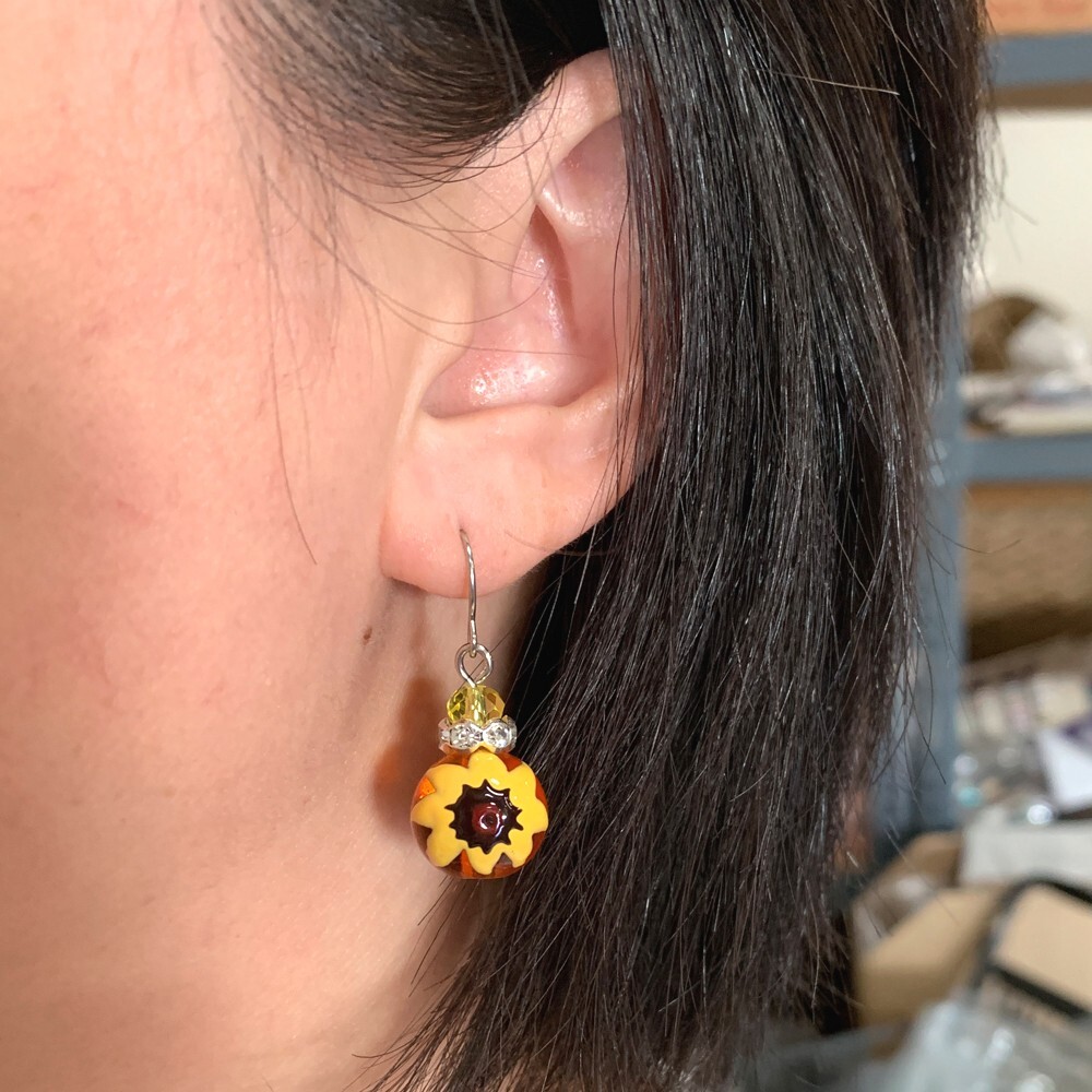Sunflower Earrings Fall Yellow Orange Dangle Earrings for women
