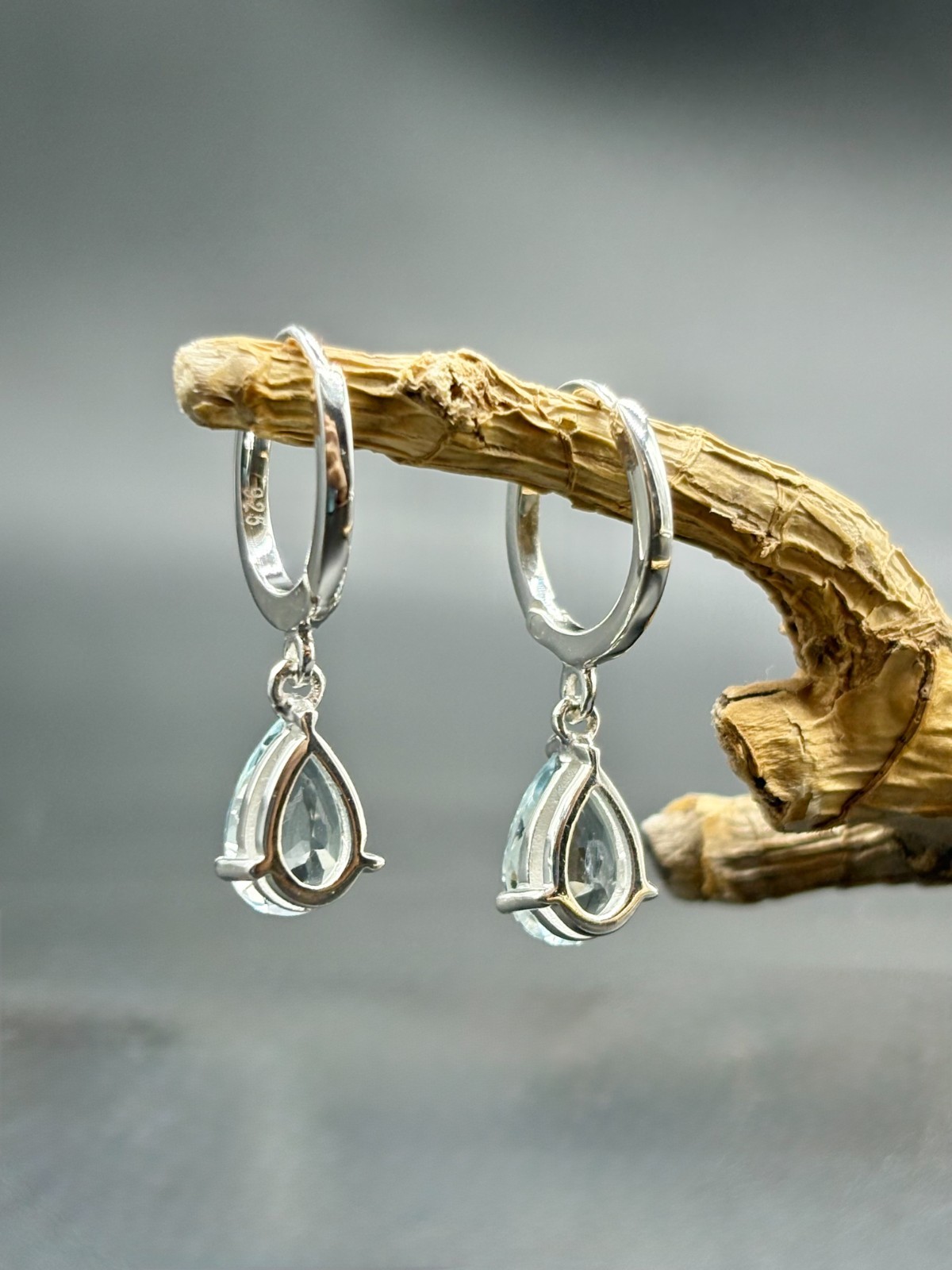 Natural Aquamarine Dangle Earrings in Sterling Silver | Pear Cut 9x6mm | 2.10 Ct
