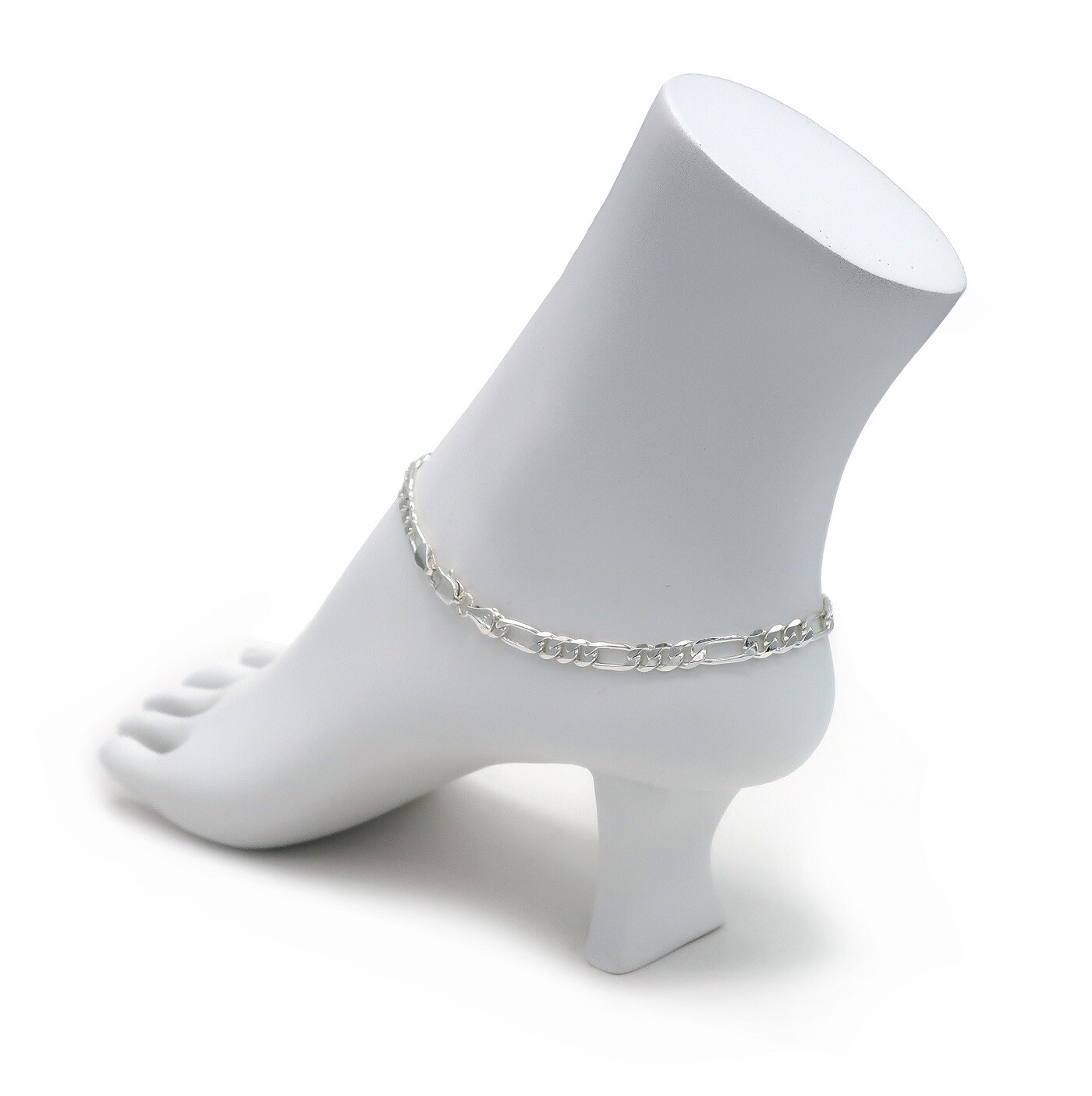 5mm Italian Figaro Link Chain Quality Anklet 10″Ankle Bracelet 925 Silver Plated