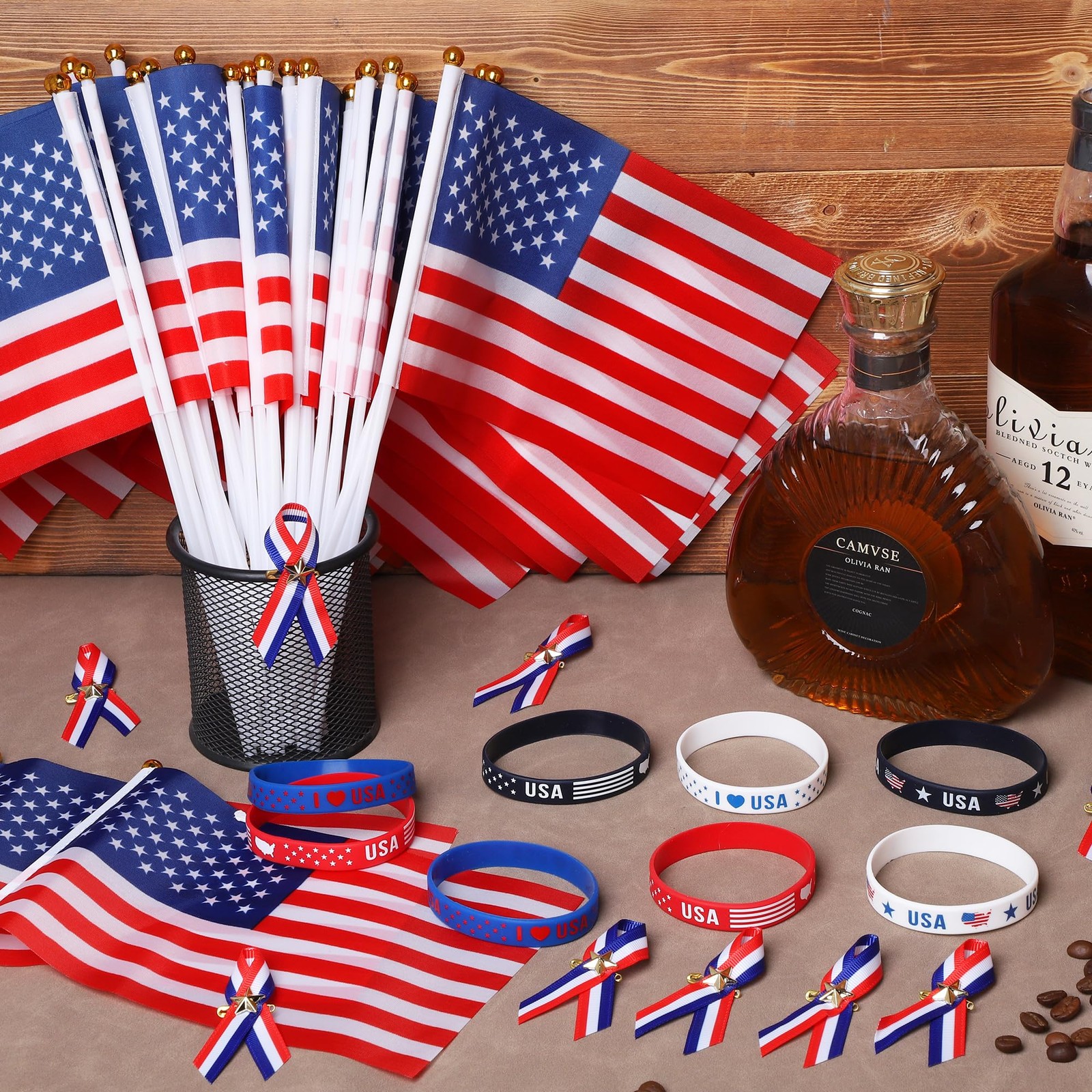 144 Pcs 4th of July Decorations Include Patriotic Ribbon Pins with Star Brace…