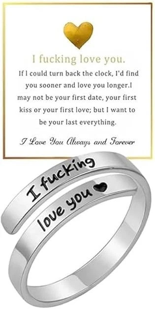 I F♡Cking Love You Ring for Women, Hope Rings Adjustable Stainless Steel Silver