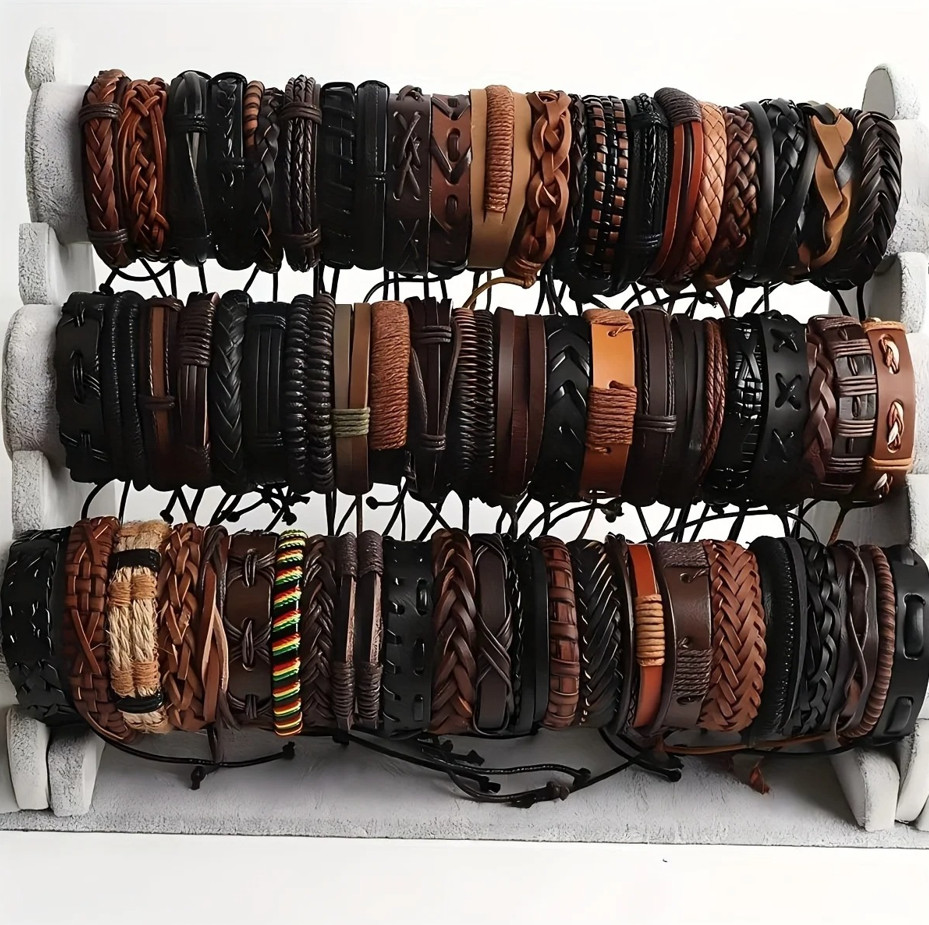 10/20pcs Braided Leather Bracelet Set for Men & Women