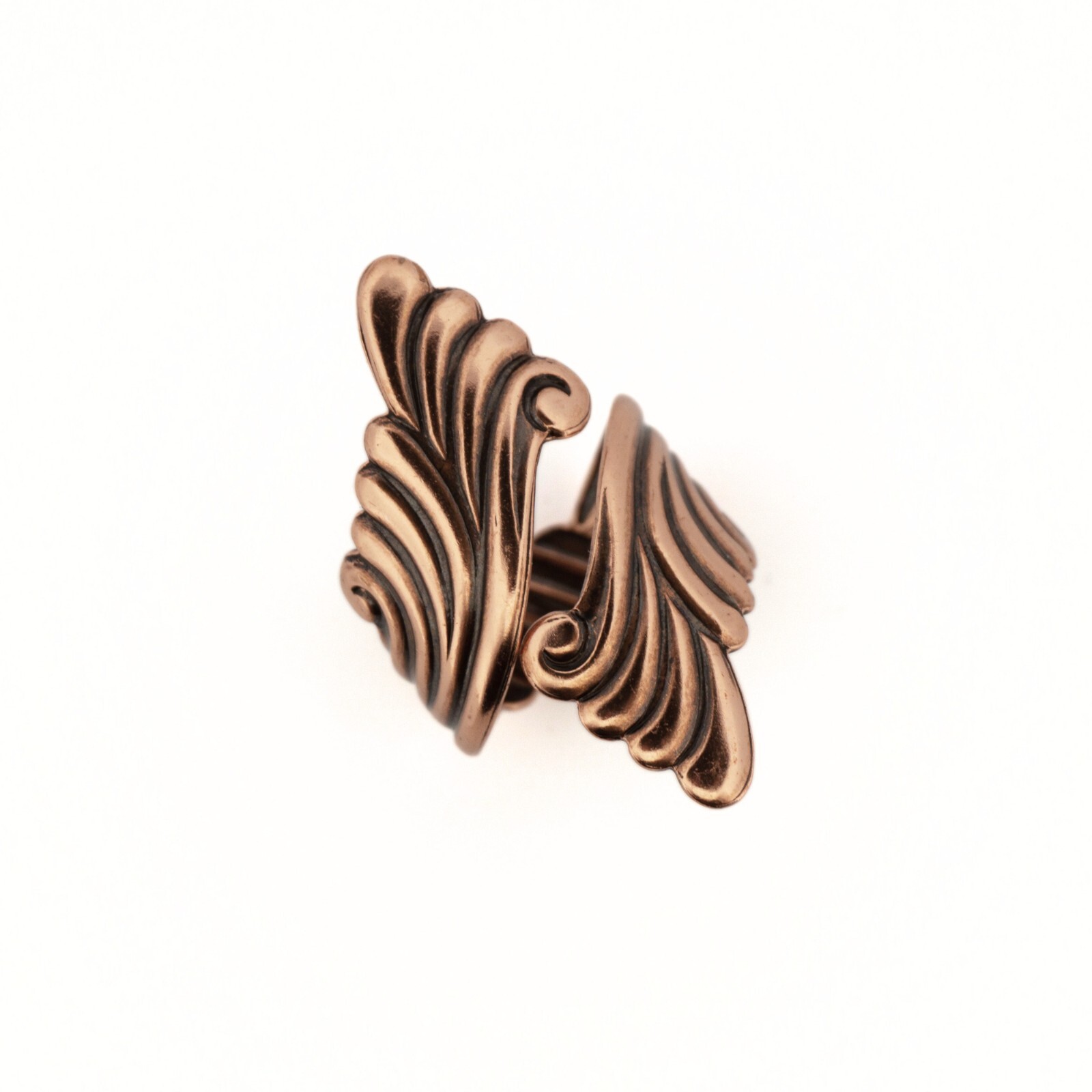 Solid Copper Swirled Scroll Bypass Ring Pure Copper Wraparound & Adjustable