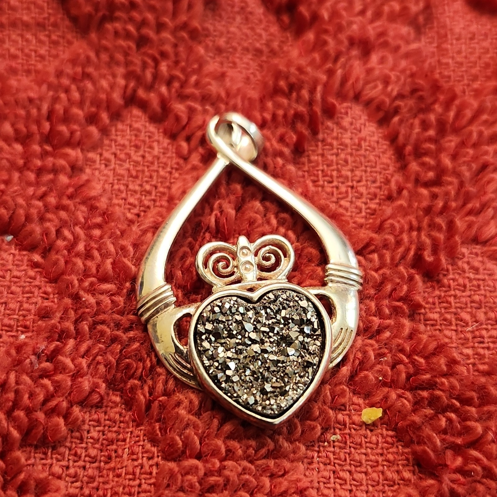 Silver Heart Pendant Signed Ireland Claddagh Love Theme No Stone
