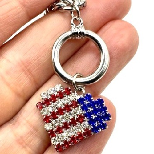 American Flag Rhinestone Bracelet With Dazzling Chain & Toggle Closure USA